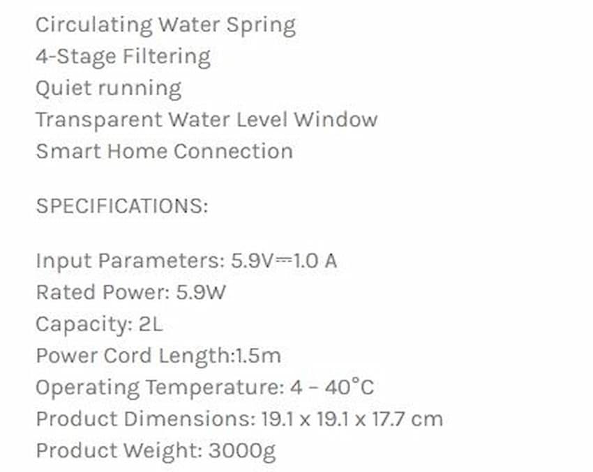 مشخصات آبخوری هوشمند Xiaomi Smart Pet Fountain 